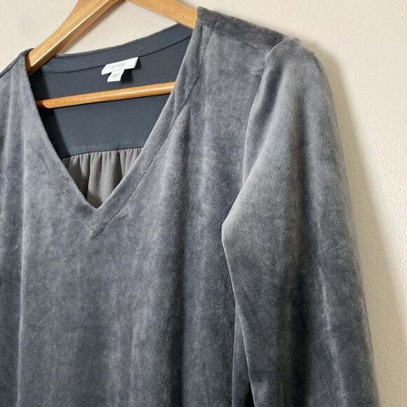J Jill Pure Jill Velour A Line Dress V Neck Front Pockets Crushed Gray Size M - Picture 6 of 14